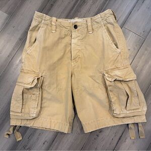 Abercrombie & Fitch Tan Vintage Cargo Shorts with Utility Pockets, 100% Cotton